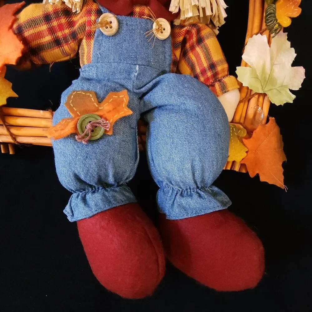 Fall Harvest Welcome Door Hanger Wreath Scarecrow Leaves Thanksgiving Decor Sign